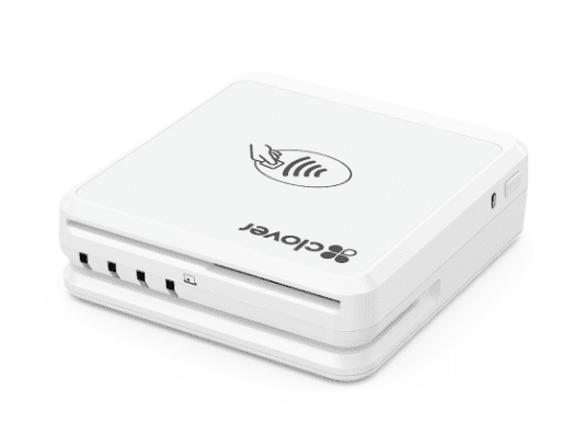 A white box with a black logo and some wires