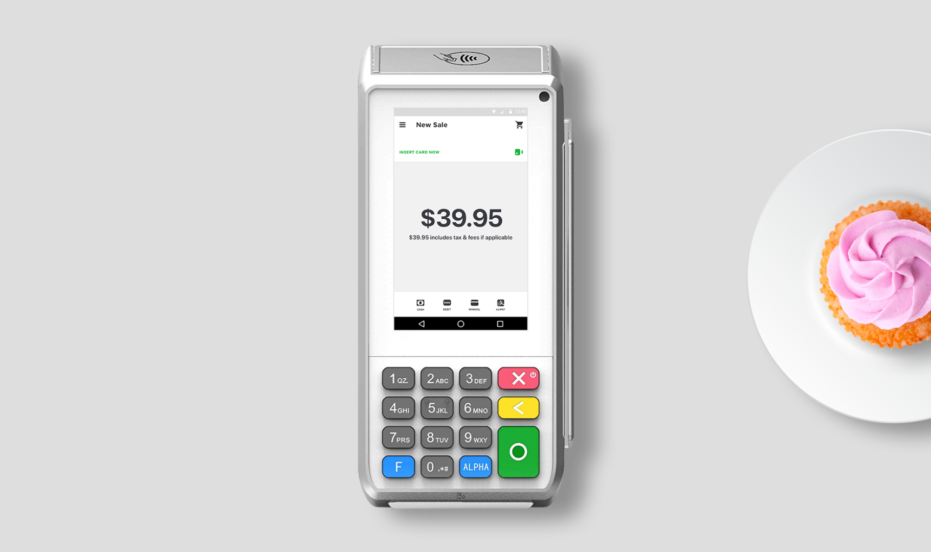 A smart phone with a credit card reader.