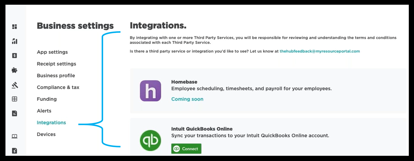 A screenshot of the integrations page for third party services.